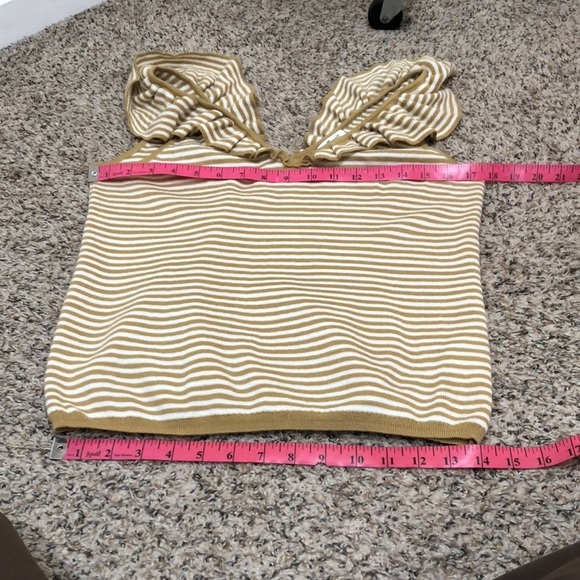 Madewell Belhaven Ruffle Sweater Tank Top Size Medium Heather Camel Brown Stripe - Picture 9 of 10